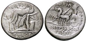 ROMANE REPUBBLICANE - AEMILIA - M. Aemilius Scaurus e Pub. Plautius Hypsaes (58 a.C.) - Denario - Re Aretas in ginocchio di fianco a un cammello a d. ...