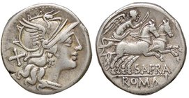 ROMANE REPUBBLICANE - AFRANIA - Spurius Afranius (150 a.C.) - Denario - Testa di Roma a d. /R La Vittoria su biga verso d. B. 1; Cr. 206/1 (AG g. 3,87...