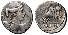 ROMANE REPUBBLICANE - CARISIA - T. Carisius (46 a.C.) - Denario - Busto alato della Vittoria a d. /R La Vittoria su quadriga a d. B. 3; Cr. 464/5 (AG ...