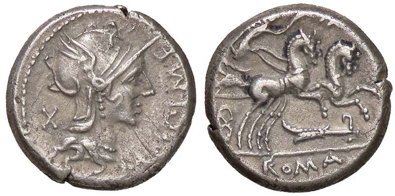 ROMANE REPUBBLICANE - CIPIA - M. Cipius M. F. (115-114 a.C.) - Denario - Testa d...
