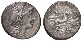 ROMANE REPUBBLICANE - CLAUDIA - Ap. Claudius Pulcher, T. Manlius Mancinus e Q. Urbinus (111-110 a.C.) - Denario - Testa di Roma a d. /R La Vittoria su...