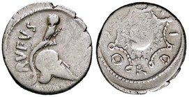 ROMANE REPUBBLICANE - CORDIA - Mn. Cordius Rufus (46 a.C.) - Denario - Elmo corinzio sormontato da civetta /R L'egida di Minerva con al centro una tes...