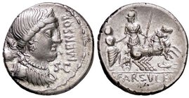 ROMANE REPUBBLICANE - FARSULEIA - L. Farsuleius Mensor (75 a.C.) - Denario - Busto della Libertà a d., dietro, un cappello frigio /R Roma su biga a d....