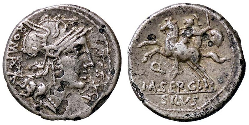 ROMANE REPUBBLICANE - SERGIA - M. Sergius Silus (116-115 a.C.) - Denario - Testa...