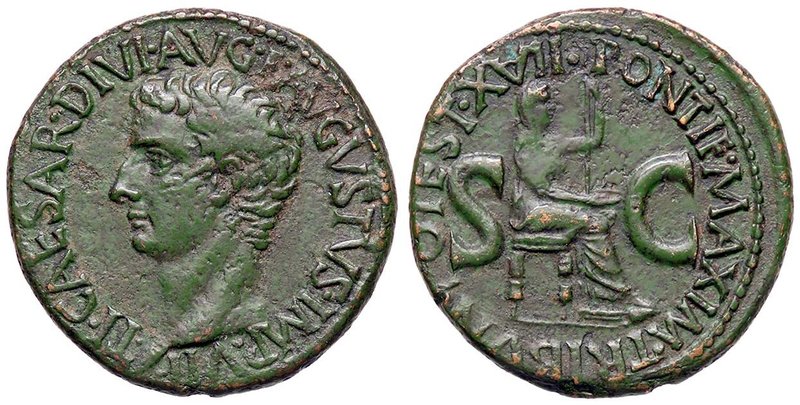 ROMANE IMPERIALI - Tiberio (14-37) - Asse - Testa a s. /R Livia velata seduta a ...