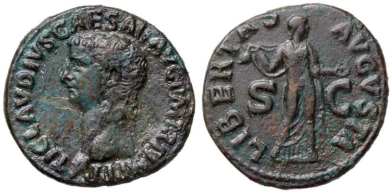 ROMANE IMPERIALI - Claudio (41-54) - Asse - Testa a s. /R La Libertà stante a d....