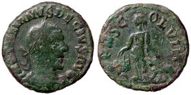 ROMANE PROVINCIALI - Traiano Decio (249-251) - AE 27 (Viminacium) - Busto laureato e drappeggiato a d. /R La Moesia stante tra toro e un leone; in ese...