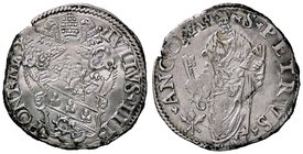 ZECCHE ITALIANE - ANCONA - Giulio III (1550-1555) - Giulio - Stemma a targa con volute /R San Pietro stante con chiavi erette nella d. e libro aperto ...