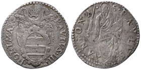 ZECCHE ITALIANE - ANCONA - Paolo IV (1555-1559) - Giulio - Stemma sormontato da tiara e chiavi decussate, cimasa gigliata /R San Paolo stante con libr...