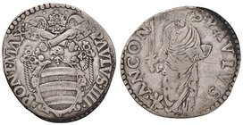 ZECCHE ITALIANE - ANCONA - Paolo IV (1555-1559) - Giulio - Stemma sormontato da tiara e chiavi decussate, cimasa con testa di leone /R San Paolo stant...