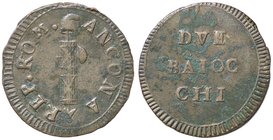 ZECCHE ITALIANE - ANCONA - Repubblica Romana (1798-1799) - 2 Baiocchi Pag. 4/a/b; Mont. 3/5 RR CU
BB+