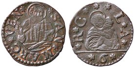 ZECCHE ITALIANE - VENEZIA - Monetazione anonima - Bezzo da 6 bagattini Mont. 52 (CU g. 2,28)SAN MARC VEN - Legge 20 aprile 1619
bel BB