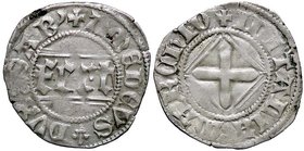 SAVOIA - Amedeo VIII Conte (1398-1416) - Quarto di grosso - FERT gotico tra 4 rette parallele /R Croce formata da 4 nodi MIR 116 NC (MI g. 1,34)I tipo...