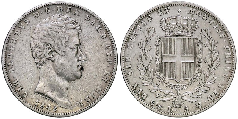 SAVOIA - Carlo Alberto (1831-1849) - 5 Lire 1842 G Pag. 251; Mont. 127 AG
BB/BB...