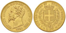 SAVOIA - Vittorio Emanuele II (1849-1861) - 20 Lire 1851 G Pag. manca; Mont. 5 RRR AU Senza la F di Ferraris
BB-SPL