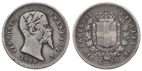 SAVOIA - Vittorio Emanuele II Re eletto (1859-1861) - 50 Centesimi 1859 B Pag. 442; Mont. 111 R AG
qBB