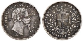 SAVOIA - Vittorio Emanuele II Re eletto (1859-1861) - 50 Centesimi 1860 F Pag. 443; Mont. 120 AG
BB/BB+