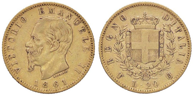 SAVOIA - Vittorio Emanuele II Re d'Italia (1861-1878) - 20 Lire 1861 T Pag. 455;...