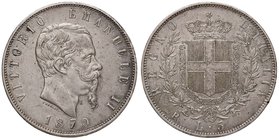 SAVOIA - Vittorio Emanuele II Re d'Italia (1861-1878) - 5 Lire 1870 R Pag. 491; Mont. 173 R AG
BB+
