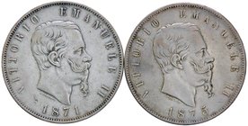 SAVOIA - Vittorio Emanuele II Re d'Italia (1861-1878) - 5 Lire 1871 e 1875 M AG Lotto di 2 monete
med. BB