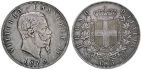SAVOIA - Vittorio Emanuele II Re d'Italia (1861-1878) - 5 Lire 1875 M Pag. 499; Mont. 184 AG
BB-SPL
