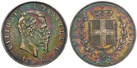 SAVOIA - Vittorio Emanuele II Re d'Italia (1861-1878) - 5 Lire 1876 R Pag. 501; Mont. 188 AG Patinata
BB+