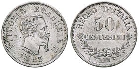 SAVOIA - Vittorio Emanuele II Re d'Italia (1861-1878) - 50 Centesimi 1863 M Valore Pag. 527; Mont. 217 AG Graffietti al R/
qFDC
