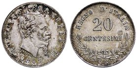 SAVOIA - Vittorio Emanuele II Re d'Italia (1861-1878) - 20 Centesimi 1867 T Valore Pag. 537; Mont. 227 R AG Bella patina su fondi lucenti
qFDC