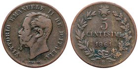 SAVOIA - Vittorio Emanuele II Re d'Italia (1861-1878) - 5 Centesimi 1861 B Pag. 551; Mont. 247 RR CU
MB