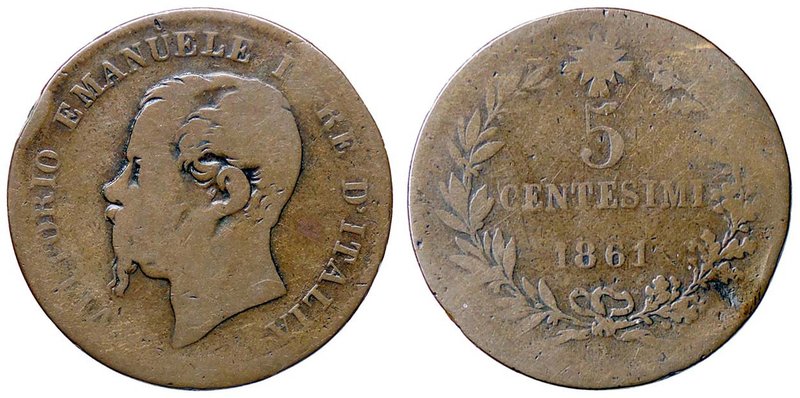 SAVOIA - Vittorio Emanuele II Re d'Italia (1861-1878) - 5 Centesimi 1861 B Pag. ...