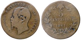 SAVOIA - Vittorio Emanuele II Re d'Italia (1861-1878) - 5 Centesimi 1861 B Pag. 551a; Mont. manca RRR CU Senza nome incisore
B÷MB
