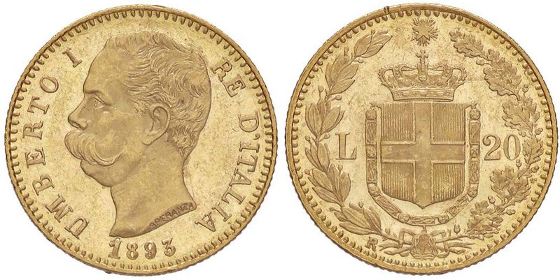 SAVOIA - Umberto I (1878-1900) - 20 Lire 1893 Pag. manca; Mont. 30 RR AU 1 ribat...