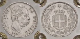 SAVOIA - Umberto I (1878-1900) - Lira 1884 Pag. 602; Mont. 47 R AG Sigillata SPL con la nota "traccia di lucidatura"
qSPL