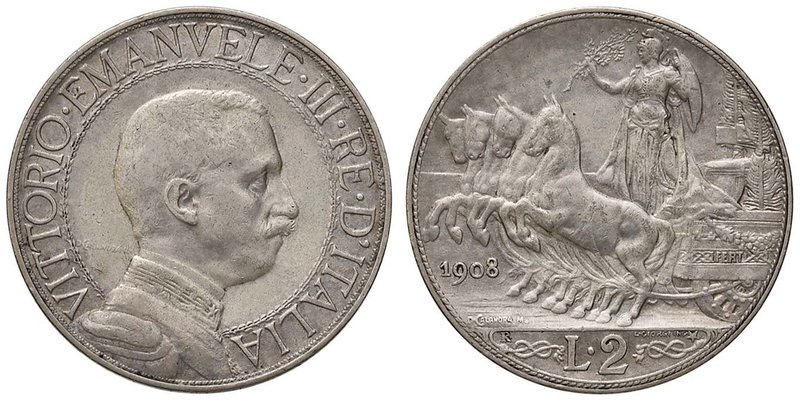 SAVOIA - Vittorio Emanuele III (1900-1943) - 2 Lire 1908 Quadriga lenta Pag. 732...
