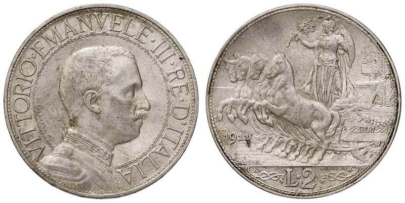 SAVOIA - Vittorio Emanuele III (1900-1943) - 2 Lire 1911 Quadriga lenta Pag. 734...