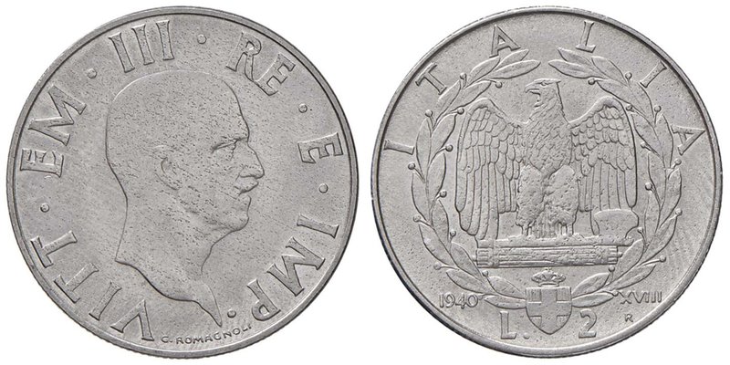 SAVOIA - Vittorio Emanuele III (1900-1943) - 2 Lire 1940 XVIII Impero Pag. manca...