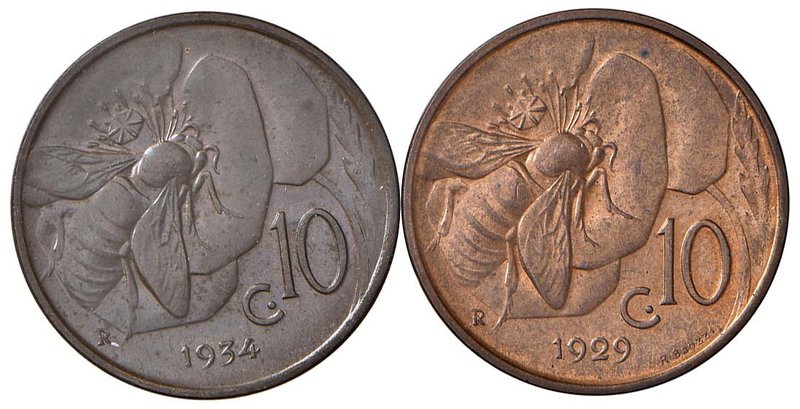 SAVOIA - Vittorio Emanuele III (1900-1943) - 10 Centesimi 1929 e 1934 Ape CU Lot...