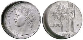 REPUBBLICA ITALIANA - Repubblica Italiana (monetazione in lire) (1946-2001) - 100 Lire 1960 Att. manca AC Tondello deformato a cappello
FDC