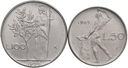 REPUBBLICA ITALIANA - Repubblica Italiana (monetazione in lire) (1946-2001) - 100 Lire 1966 Mont. 16 AC Assieme a 50 lire 1965
qFDC÷FDC