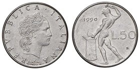 REPUBBLICA ITALIANA - Repubblica Italiana (monetazione in lire) (1946-2001) - 50 Lire 1990 Mont. 53 R AC Rombo sotto il collo
FDC