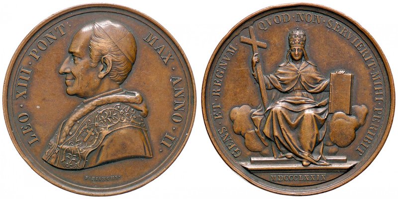 MEDAGLIE - PAPALI - Leone XIII (1878-1903) - Medaglia A. II Mont. 54 AE Colpetto...
