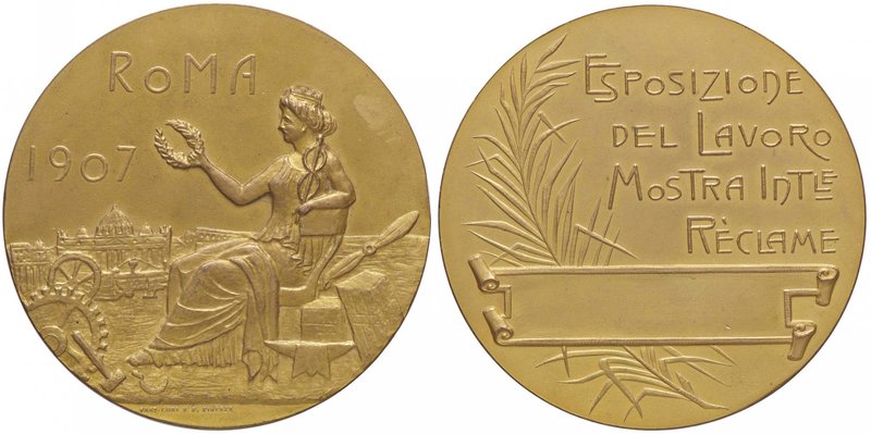 MEDAGLIE - CITTA' - Roma - Medaglia 1907 - Esposizione del lavoro AE dorato Opus...