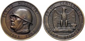 MEDAGLIE - PERSONAGGI - Benito Mussolini (1883-1945) - Medaglia 1983 - Centenario della nascita - Busto a s. /R Casa natale a Dovia AE Ø 76 In confezi...