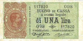 CARTAMONETA - BUONI DI CASSA - Umberto I (1878-1900) - Lira 15/02/1897 - Serie 93-107 Alfa 6; Lireuro 2D RRR Dell'Ara/Righetti
BB