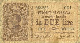 CARTAMONETA - BUONI DI CASSA - Vittorio Emanuele III (1900-1943) - 2 Lire 19/08/1914 - Serie 1-20 Alfa 30; Lireuro 7A R Dell'Ara/Righetti Serie 001
M...