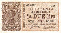 CARTAMONETA - BUONI DI CASSA - Vittorio Emanuele III (1900-1943) - 2 Lire 21/09/1914 - Serie 21-79 Alfa 31; Lireuro 7B R Dell'Ara/Righetti
SPL-FDS