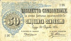 CARTAMONETA - CONSORZIALI - Biglietti Consorziali - 50 Centesimi 30/04/1874 Gav. 1 R Dell'Ara/Mirone
BB