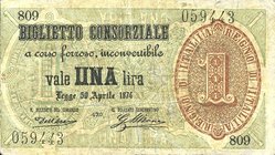 CARTAMONETA - CONSORZIALI - Biglietti Consorziali - Lira 30/04/1874 Gav. 2 Dell'Ara/Mirone
BB