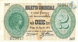 CARTAMONETA - CONSORZIALI - Biglietti Consorziali - 2 Lire 30/04/1874 Gav. 3 Dell'Ara/Mirone
BB-SPL