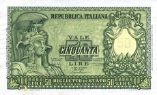 CARTAMONETA - BIGLIETTI DI STATO - Repubblica Italiana (monetazione in lire) (1946-2001) - 50 Lire - Italia elmata 31/12/1951 Alfa 267; Lireuro 23A Bo...